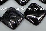 CAG2938 15.5 inches 22*22mm diamond black line agate beads