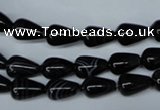 CAG2961 15.5 inches 6*10mm teardrop black line agate beads