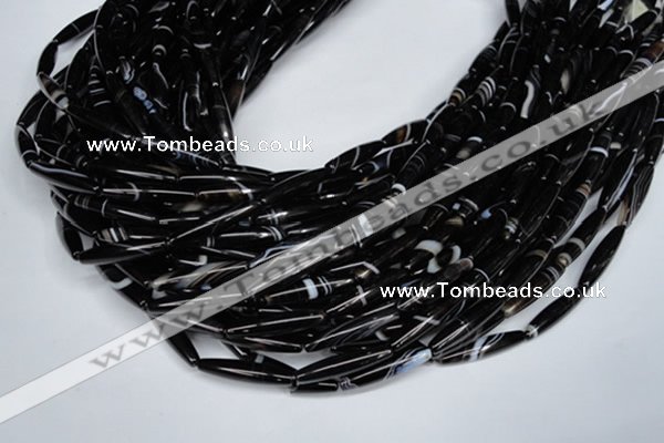 CAG2968 15.5 inches 5*25mm rice black line agate beads