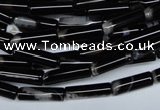 CAG2974 15.5 inches 4*14mm tube black line agate beads