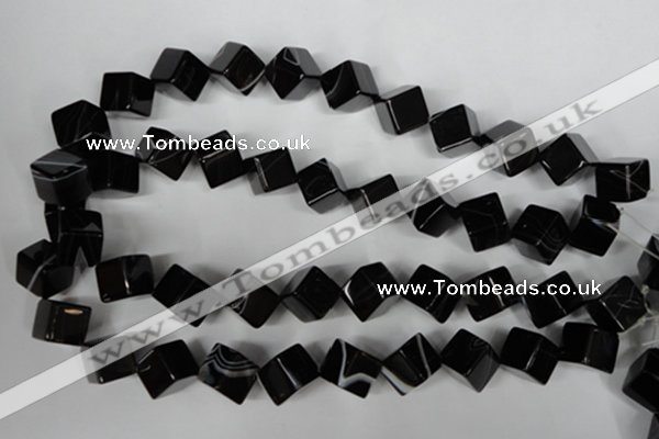 CAG2979 15.5 inches 12*12mm cube black line agate beads