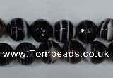 CAG2983 15.5 inches 10mm faceted round black line agate beads