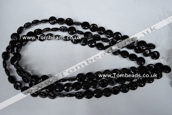 CAG2991 15.5 inches 10mm flat round black line agate beads