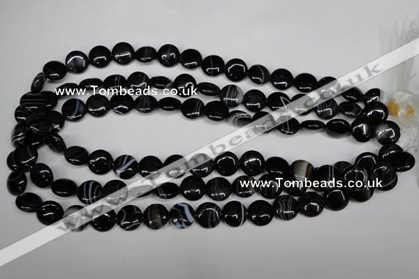 CAG2992 15.5 inches 12mm flat round black line agate beads