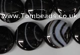 CAG2995 15.5 inches 18mm flat round black line agate beads