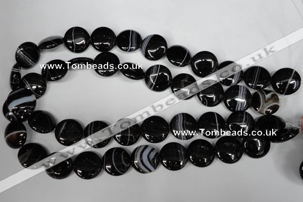 CAG2995 15.5 inches 18mm flat round black line agate beads