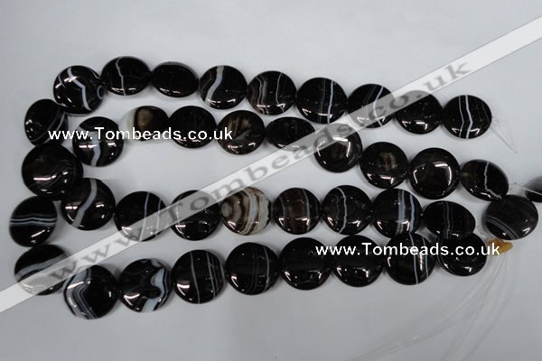 CAG2996 15.5 inches 20mm flat round black line agate beads
