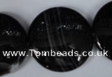 CAG2999 15.5 inches 30mm flat round black line agate beads