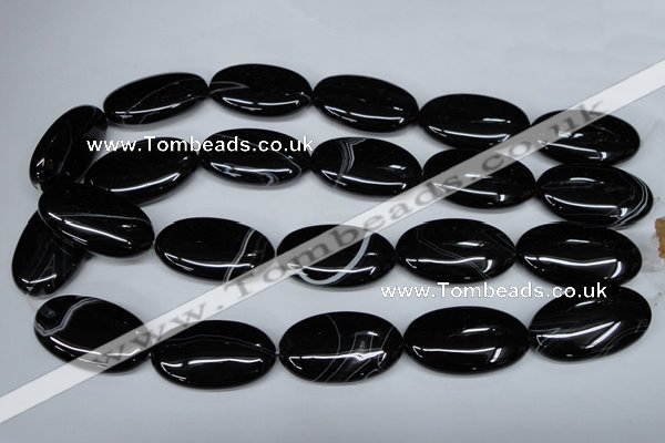 CAG3008 15.5 inches 20*35mm oval black line agate beads