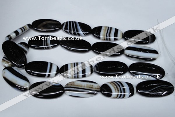 CAG3009 15.5 inches 20*40mm oval black line agate beads