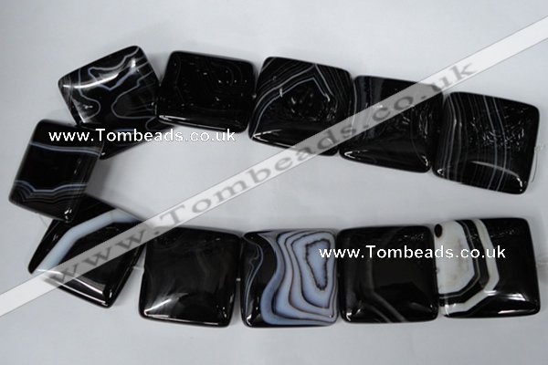 CAG3038 15.5 inches 35*35mm square black line agate beads