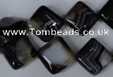 CAG3043 15.5 inches 14*14mm diamond black line agate beads