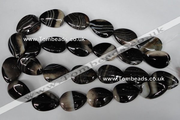 CAG3060 15.5 inches 22*30mm flat teardrop black line agate beads