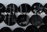 CAG3073 15.5 inches 14mm faceted coin black line agate beads