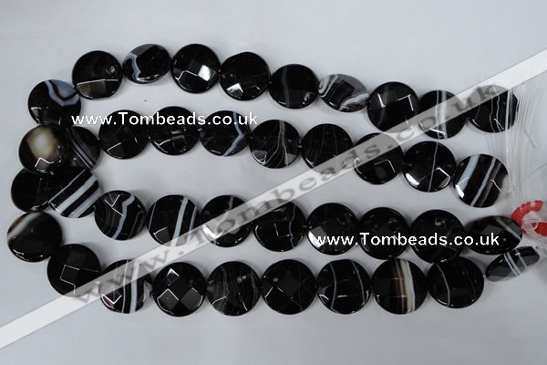 CAG3075 15.5 inches 18mm faceted coin black line agate beads