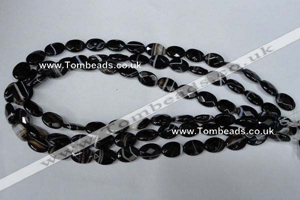 CAG3081 15.5 inches 10*14mm faceted oval black line agate beads