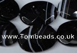 CAG3084 15.5 inches 18*25mm faceted oval black line agate beads