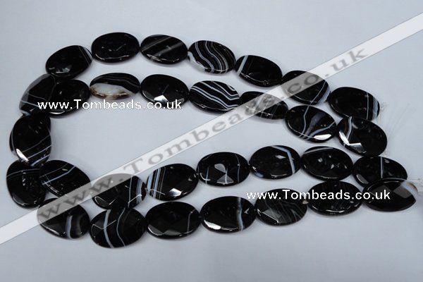 CAG3084 15.5 inches 18*25mm faceted oval black line agate beads