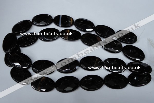 CAG3085 15.5 inches 20*30mm faceted oval black line agate beads