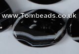 CAG3087 15.5 inches 25*35mm faceted oval black line agate beads