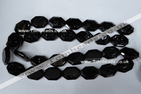 CAG3108 15.5 inches 18*25mm octagonal black line agate beads