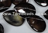 CAG3110 Top-drilled 18*25mm faceted flat teardrop black line agate beads