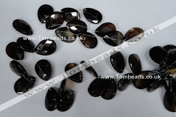 CAG3110 Top-drilled 18*25mm faceted flat teardrop black line agate beads