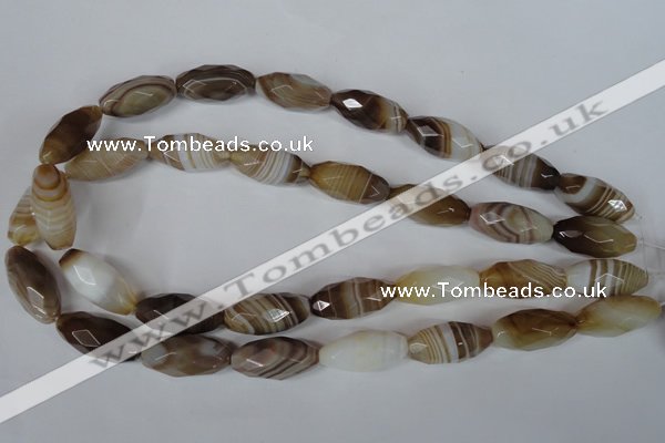 CAG3130 15.5 inches 12*25mm faceted rice brown line agate beads