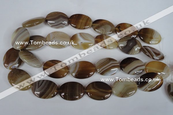 CAG3131 15.5 inches 10*14mm oval brown line agate beads