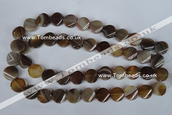 CAG3152 15.5 inches 16mm twisted coin brown line agate beads