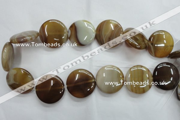 CAG3175 15.5 inches 30mm flat round brown line agate beads