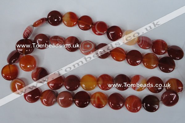 CAG3185 15.5 inches 18mm flat round red line agate beads