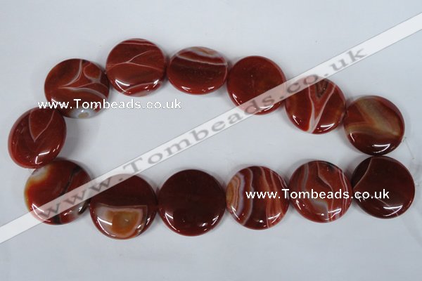 CAG3188 15.5 inches 30mm flat round red line agate beads