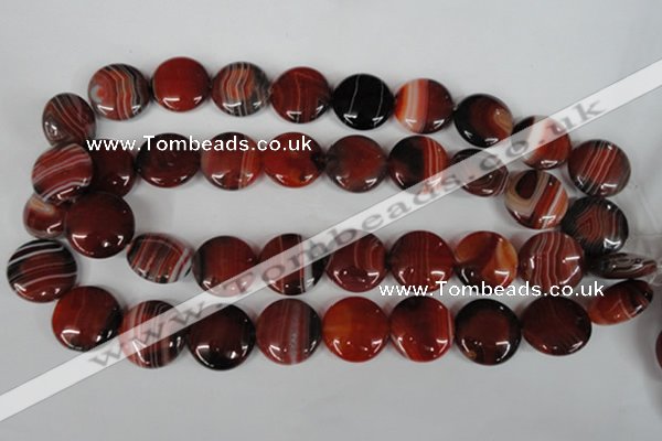 CAG3190 15.5 inches 20mm flat round red line agate beads