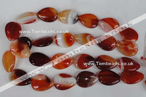CAG3217 15.5 inches 22*30mm flat teardrop red line agate beads