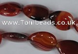 CAG3223 15.5 inches 13*18mm flat teardrop red line agate beads
