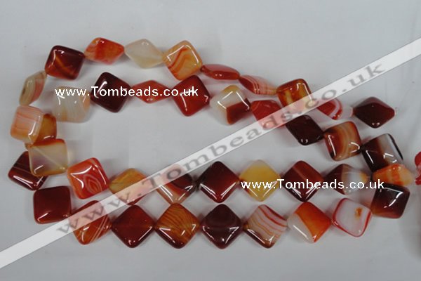 CAG3234 15.5 inches 16*16mm diamond red line agate beads