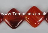 CAG3236 15.5 inches 20*20mm diamond red line agate beads