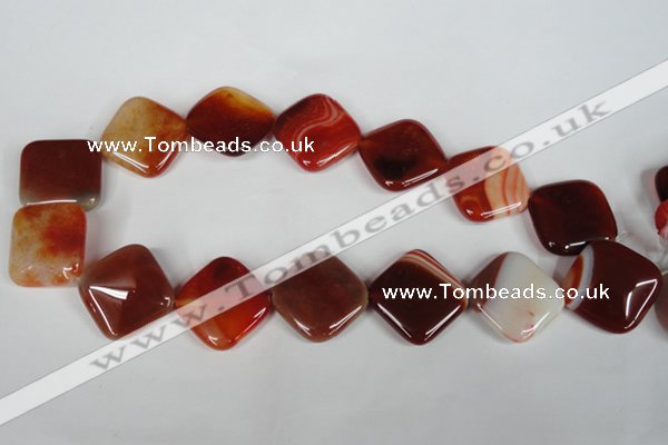 CAG3237 15.5 inches 25*25mm diamond red line agate beads