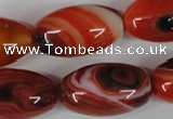 CAG3274 15.5 inches 16*30mm rice red line agate beads