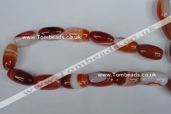 CAG3275 15.5 inches 18*30mm drum red line agate beads