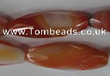 CAG3280 15.5 inches 13*40mm faceted rice red line agate beads