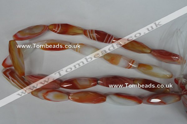 CAG3280 15.5 inches 13*40mm faceted rice red line agate beads