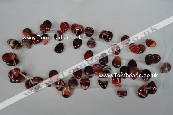 CAG3285 Top-drilled 12*16mm flat teardrop red line agate beads