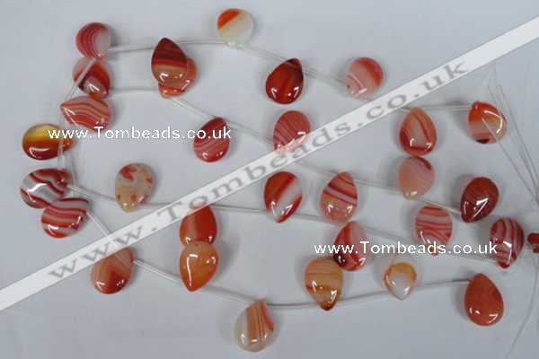 CAG3287 Top-drilled 15*20mm flat teardrop red line agate beads