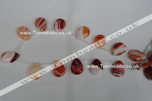 CAG3288 Top-drilled 18*25mm flat teardrop red line agate beads