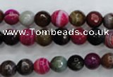 CAG3302 15.5 inches 8mm faceted round colorfull line agate beads