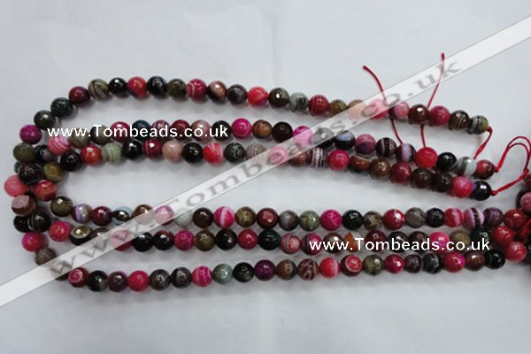 CAG3302 15.5 inches 8mm faceted round colorfull line agate beads