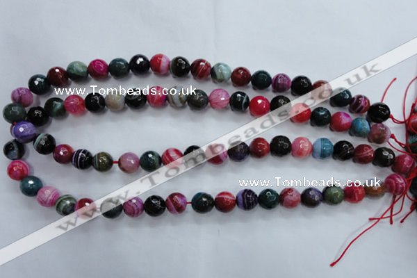 CAG3303 15.5 inches 10mm faceted round colorfull line agate beads