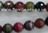 CAG3304 15.5 inches 12mm faceted round colorfull line agate beads